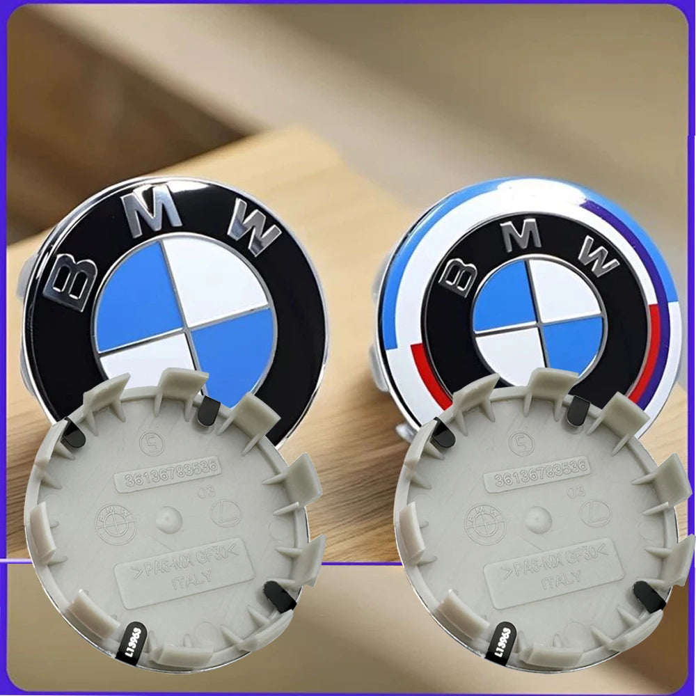 Cache-moyeu de roue BMW 56mm et 68mm bleu blanc noir