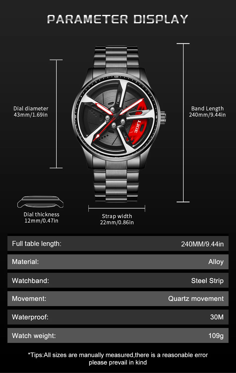 Montre Cadran Jante Sport 3D - Édition Racing