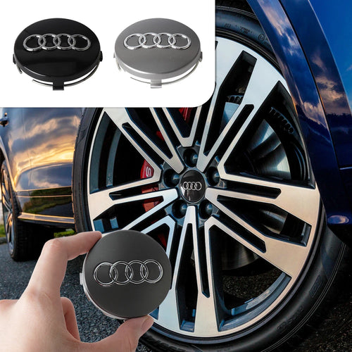 Cache-moyeu de roue Audi 59mm noir installé sur jante